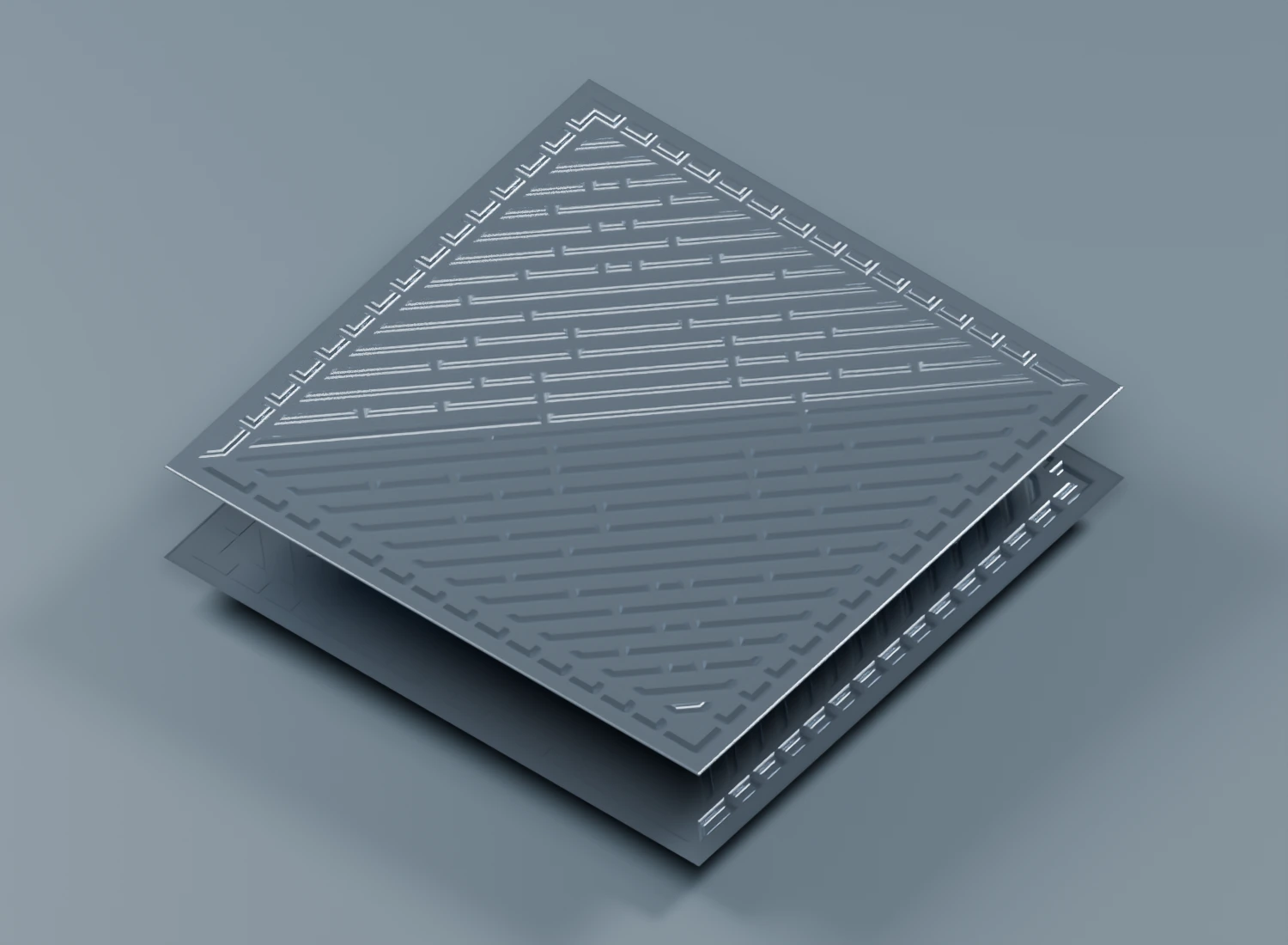 Two corrugated plates separated to show their geometry