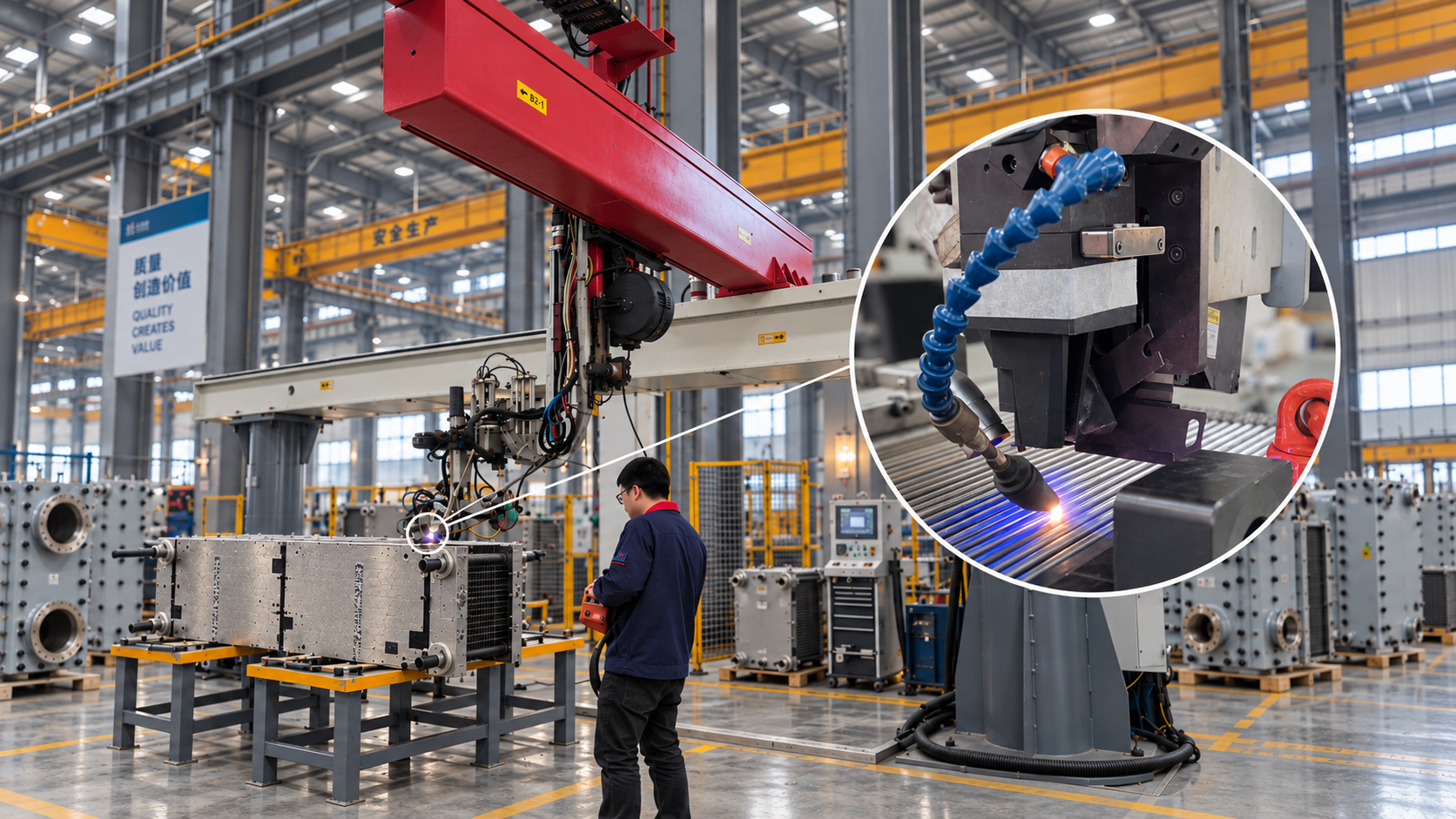 PANSTAR welding equipment and close-up of the welding operation